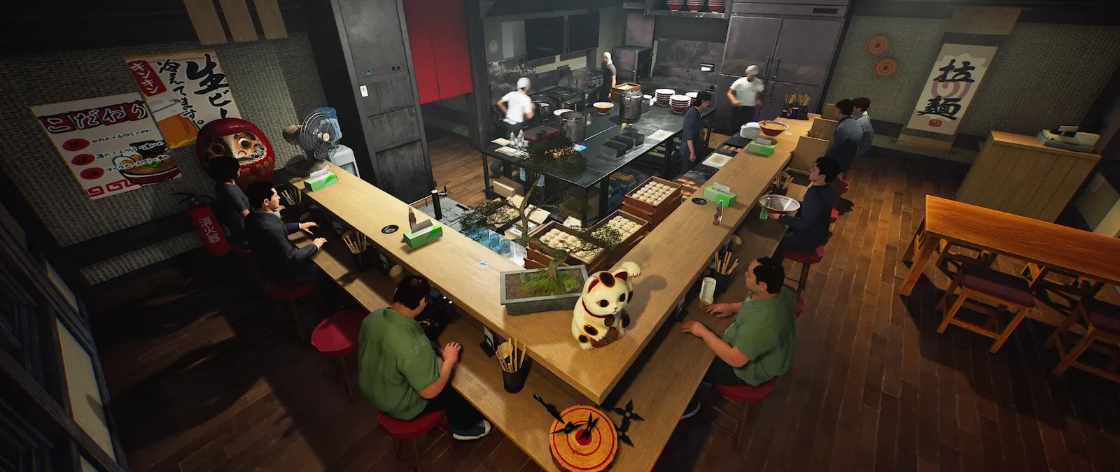 A busy Japanese ramen restaurant